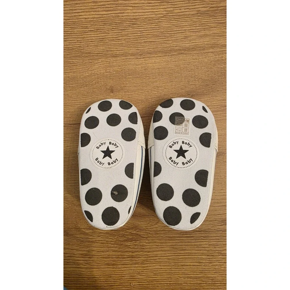 Baby Baby Black White Star Low Top Canvas Sneaker Lace Up Shoes Size 2 New